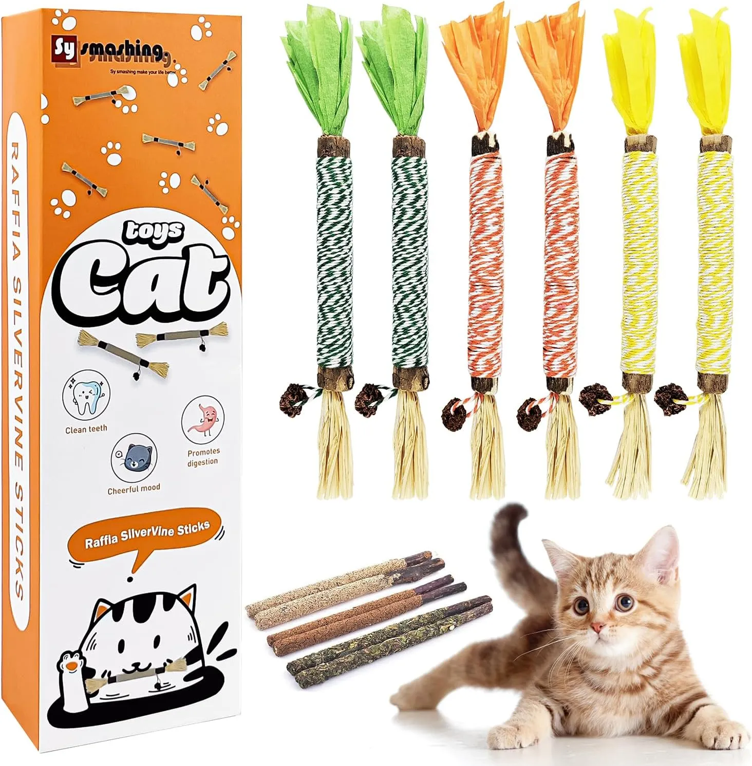 12pcs Natural Catnip Chew Toys for Kittens Teeth Cleaning,Silvervine Sticks, Increase Appetite, Calm Anxiety and Stress, Aggressive Chewers Toy