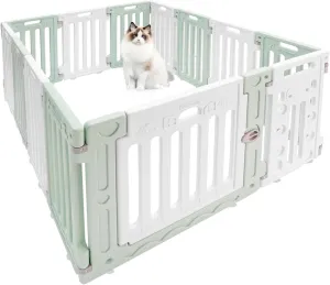 26 Inch Pet Playpen with Door, White Transformable Playpen Panels, Strong Plastic Indoor/Outdoor Small Pets Pen, Dog Puppy Playpen, Clear View & Easy Assemble, White