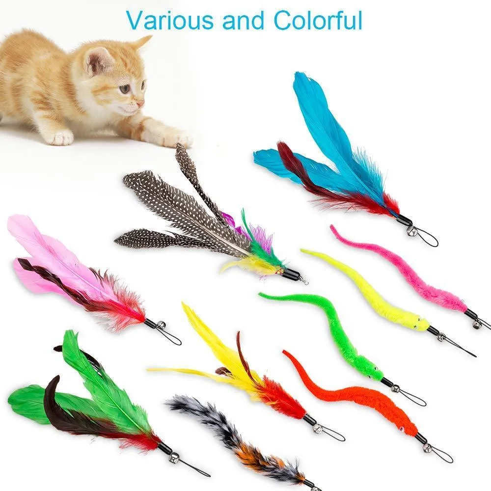 2PCS Retractable Cat Wand Toys and 10PCS Replacement Teaser with Bell Refills