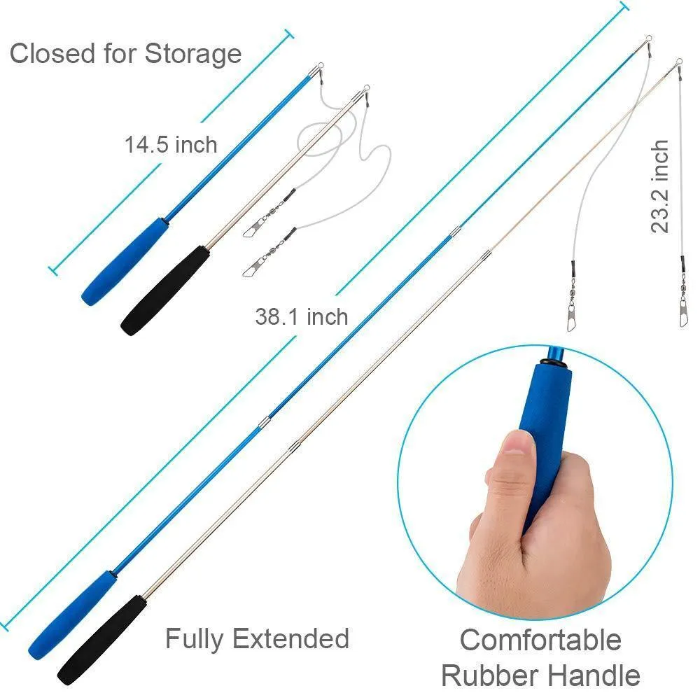 2PCS Retractable Cat Wand Toys and 10PCS Replacement Teaser with Bell Refills