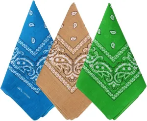 3 Pack 100% Cotton Paisley Pattern Bandanas Face Mask Square Scarf Headwear