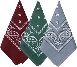3 Pack 100% Cotton Paisley Pattern Bandanas Face Mask Square Scarf Headwear