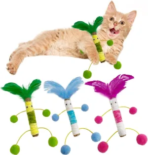3 Pack Silvervine Sticks for Cats with Feather and Plush BallCreative Toy to Kill Time and Keep Fit Interactive ,Dental Toy for Kitten Teeth Cleaning,Calm Cat Anxiety and Stress Cat chew stick