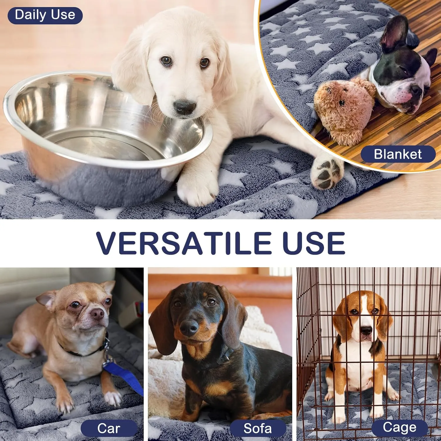 4 Pcs Washable Dog Crate Mat Kennel Pad Replaceable Reversible Pet Bed Pad for Crate Pet, Sleeping Mat for Small, Medium, Large Dog Machine Washable(18 x 24 x 1.6 Inch,Blue)