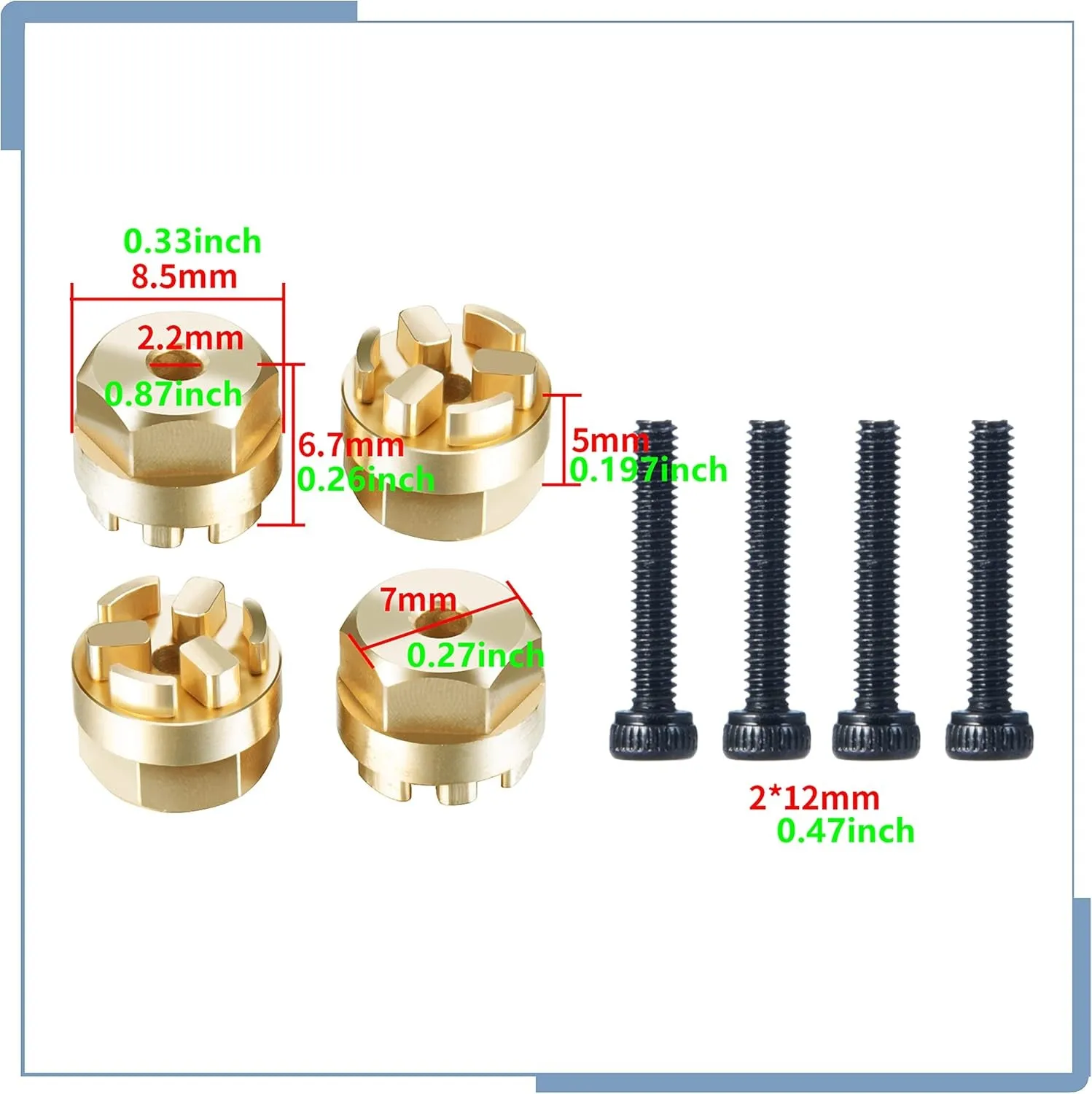 4Pcs RC Brass Hex Hub Adapters for 1/18 Scale Kyosho Mini Z 4X4 Jimny