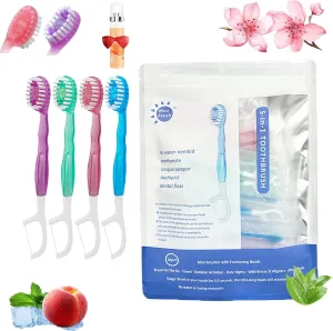 5 in 1 Mini Toothbrush & Floss & Tongue Scraper & Toothpick Set, 5-in-1 Travel Toothbrush Set,Individually Wrapped Disposable,Portable Oral Care for Travel Work (Comprehensive Taste)