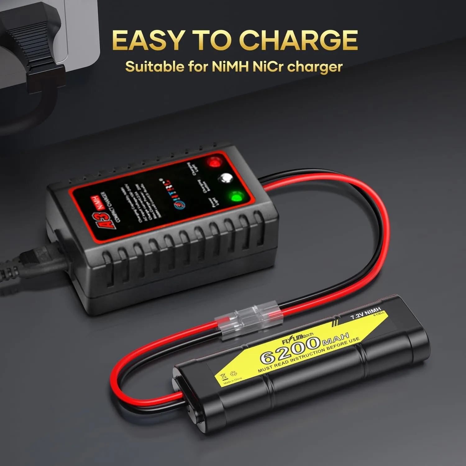 7.2V 6200Mah NIMH Battery for RC Cars, 6-Cell Flat Rechargeable Battery Pack, Replacement Hobby Battery with Tamiya Connector for Car Truck Truggy Buggy Tank Airplane Helicopter Boat Racing (2 Pack)