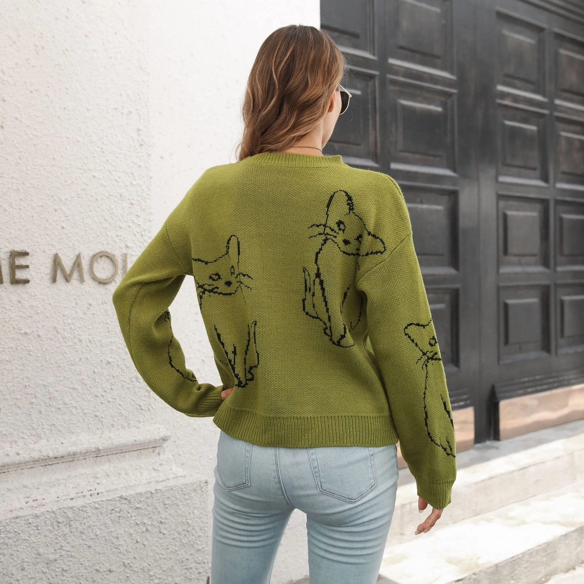 Abstract Cat Print Sweater