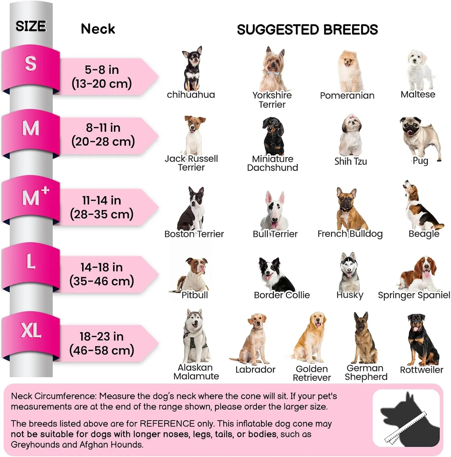 BARKLESS Inflatable Dog Cone, Protective Dog Surgery Collar to Stop Licking Biting Wounds, Soft Donut Cone with Detachable Clear Shield, Adjustable Blow-up Collar for Surgery Recovery (Pink, XL)
