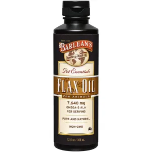 Barlean's Flaxseed Oil for Animals, Pet Essential Liquid Omega 3 Fatty Acids Cat and Dog Oil Supplements for Skin and Coat, Omega 3 for Dogs, Cats and Other Pets, 12 oz