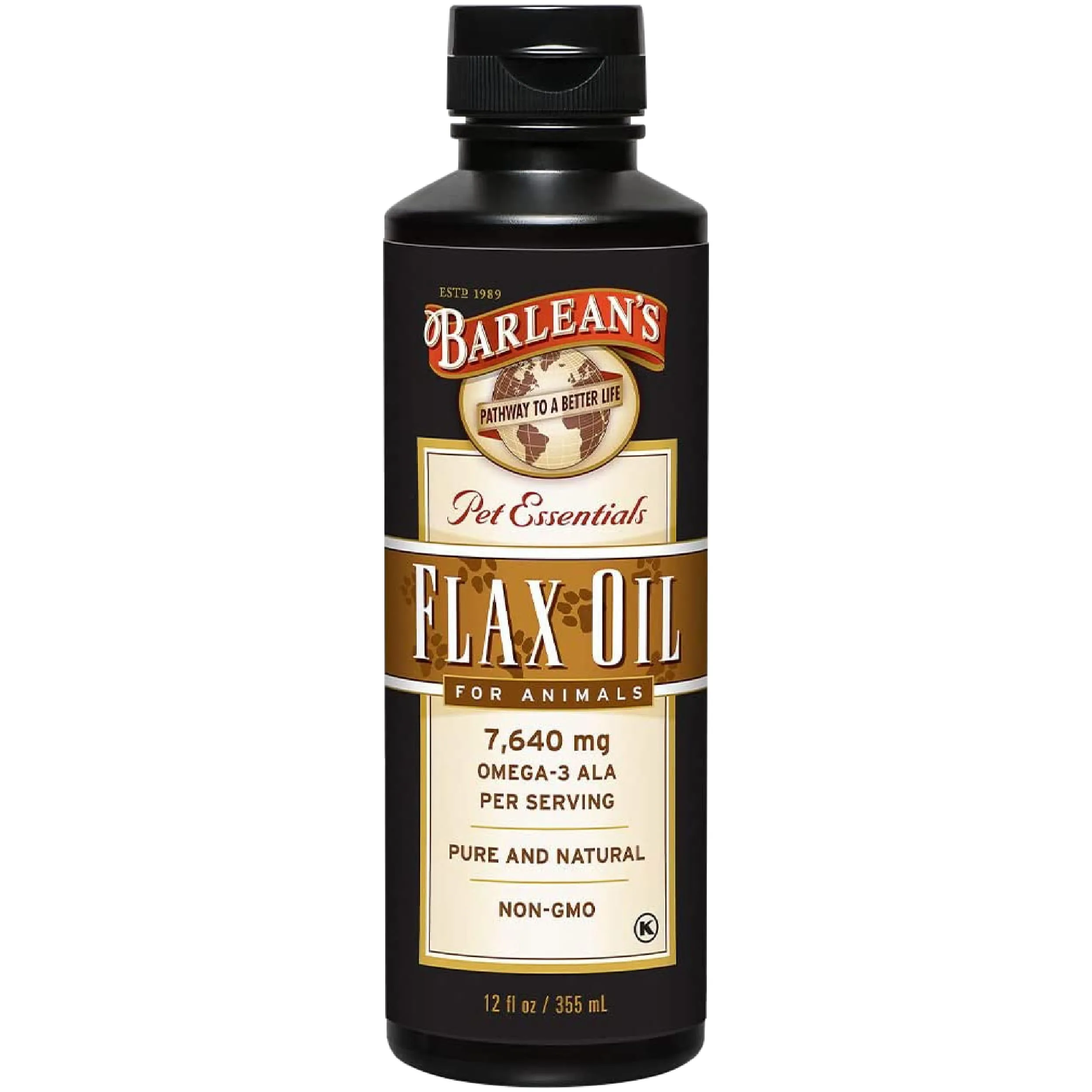 Barlean's Flaxseed Oil for Animals, Pet Essential Liquid Omega 3 Fatty Acids Cat and Dog Oil Supplements for Skin and Coat, Omega 3 for Dogs, Cats and Other Pets, 12 oz
