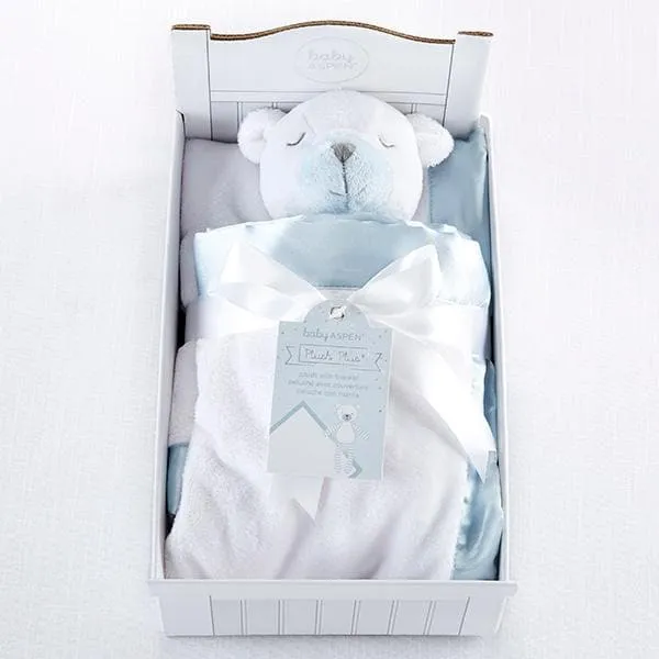 Beary Sleepy Plush Plus Blanket for Baby - Blue (Personalization Available)