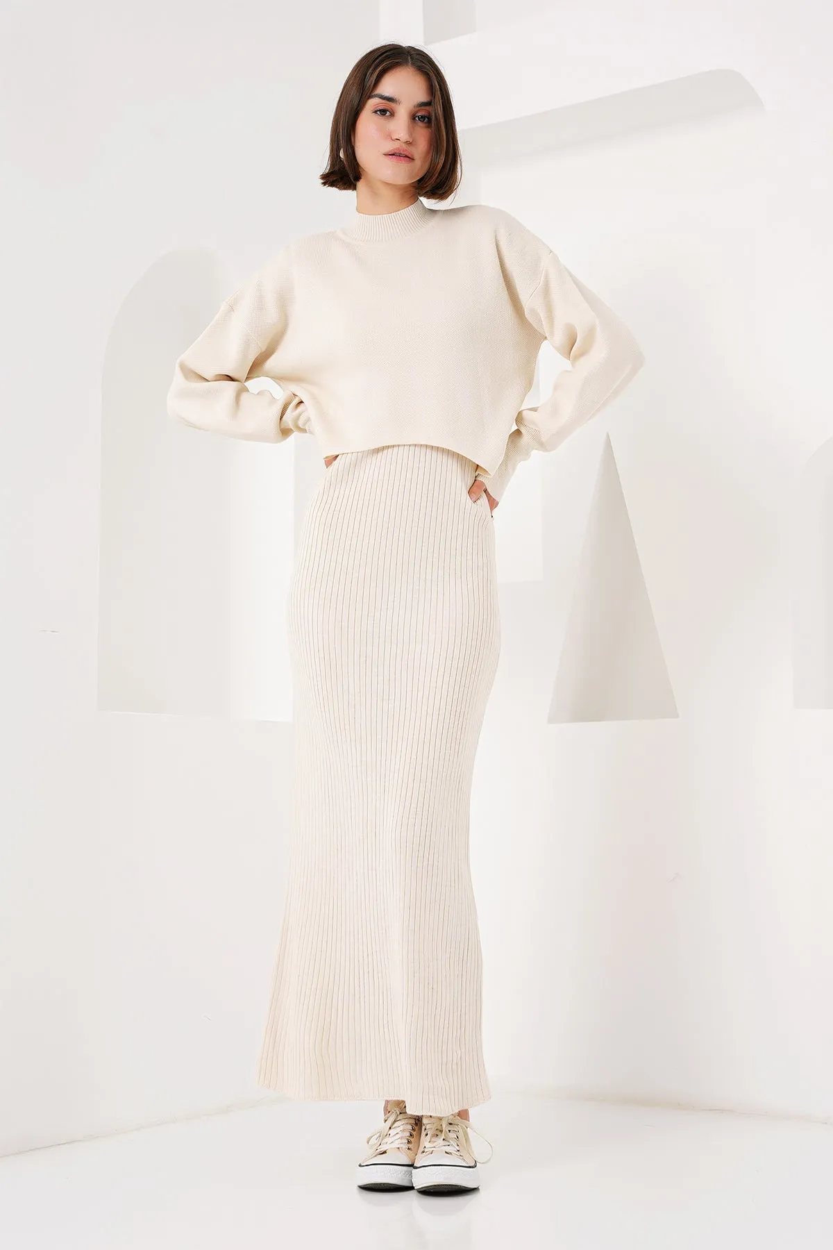 BGD Women Knit Dress Sweater Set - Ecru - Avondale