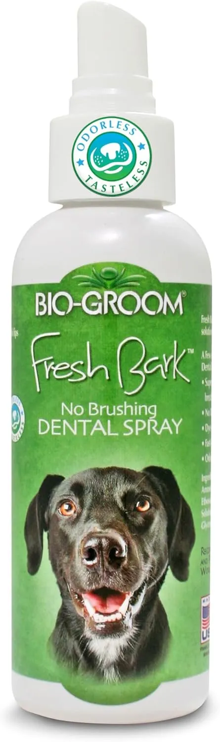 Bio-groom Fresh Bark Dog Breath Freshener - No Chew Dental Spray for Dogs & Cats, Teeth Cleaning Oral Care for Plaque & Tartar, No Brushing Required, Made in The USA - Flavorless, 4 fl oz