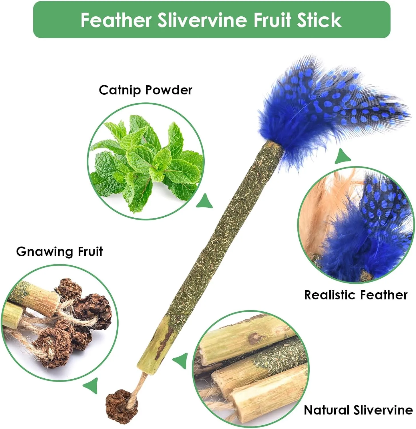 Bissap 12 PCS Silvervine Chew Sticks for Cats, Catnip Chew Sticks Cat Toys for Indoor Cat Kitten Teeth Grinding Interactive Feather Toys for Aggressive Chewers Dental Care