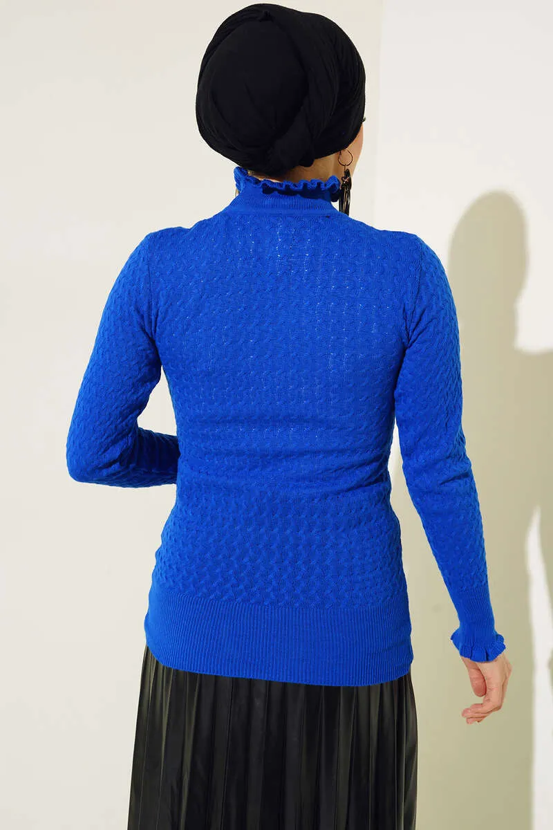 BNG Women Buttoned Wrist Knit Detail Sweater in Saxe Blue - Clermont