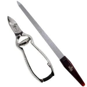 Camila Solingen CS13 Large Heavy Duty Toe Nail Clipper for Thick Nails, Manicure and Pedicure & CS19 Large Professional Sapphire Metal Nail File for Fingernail and Toenail, Made in Solingen, Germany