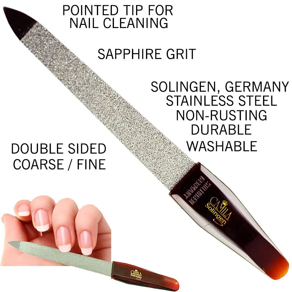 Camila Solingen CS13 Large Heavy Duty Toe Nail Clipper for Thick Nails, Manicure and Pedicure & CS19 Large Professional Sapphire Metal Nail File for Fingernail and Toenail, Made in Solingen, Germany