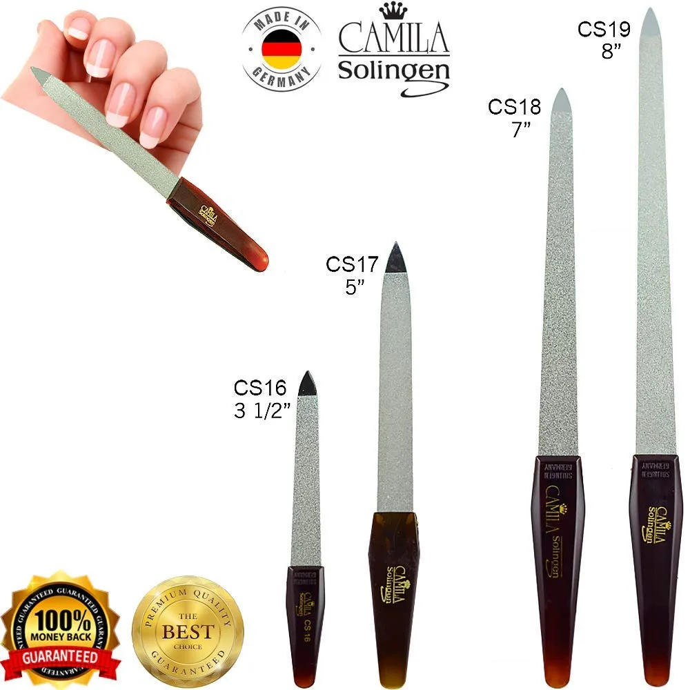 Camila Solingen CS13 Large Heavy Duty Toe Nail Clipper for Thick Nails, Manicure and Pedicure & CS19 Large Professional Sapphire Metal Nail File for Fingernail and Toenail, Made in Solingen, Germany