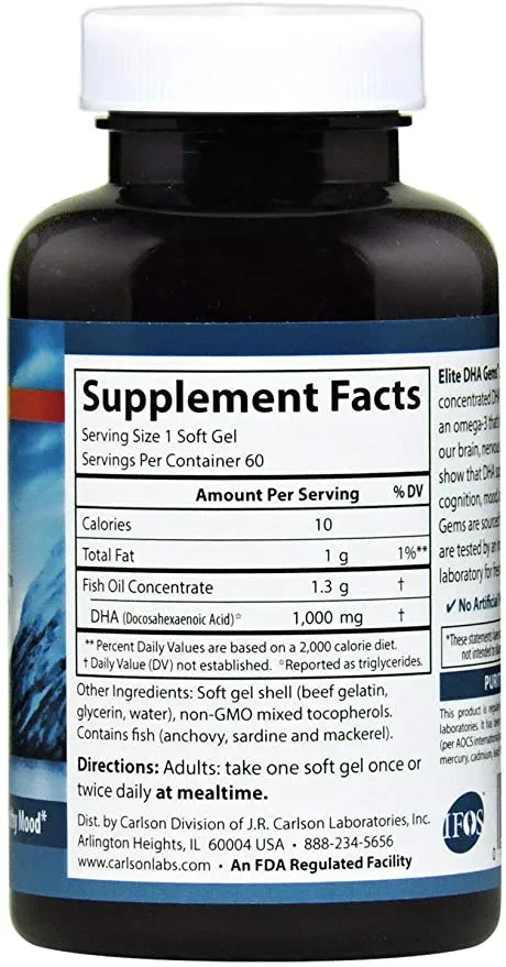 Carlson Elite DHA Gems®, 1000 mg, 60 Softgels