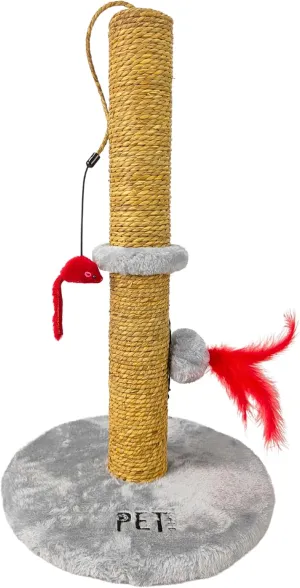 Cat Scratching Post for Indoor Cats, Fun & Sturdy Cat Scratcher Post with Premium Sisal, Hanging Mice and Ball, Ideal for Kittens & Small Cats with Soft Covering Base