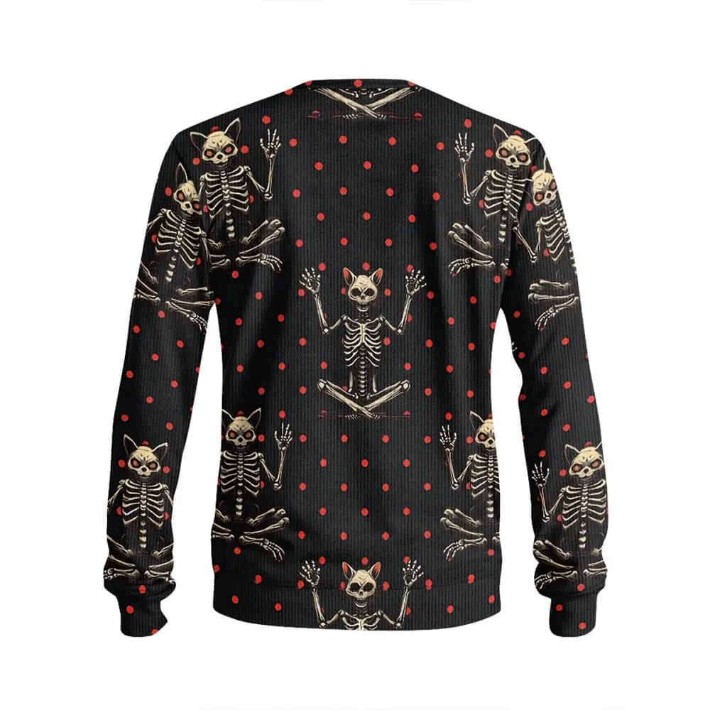 Cat Skeleton Spots Print Knitted Pullover Sweatshirt