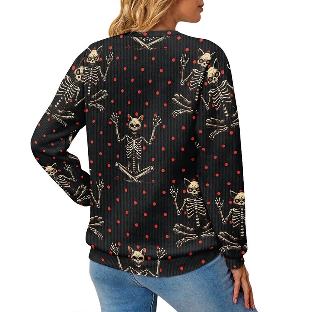 Cat Skeleton Spots Print Knitted Pullover Sweatshirt