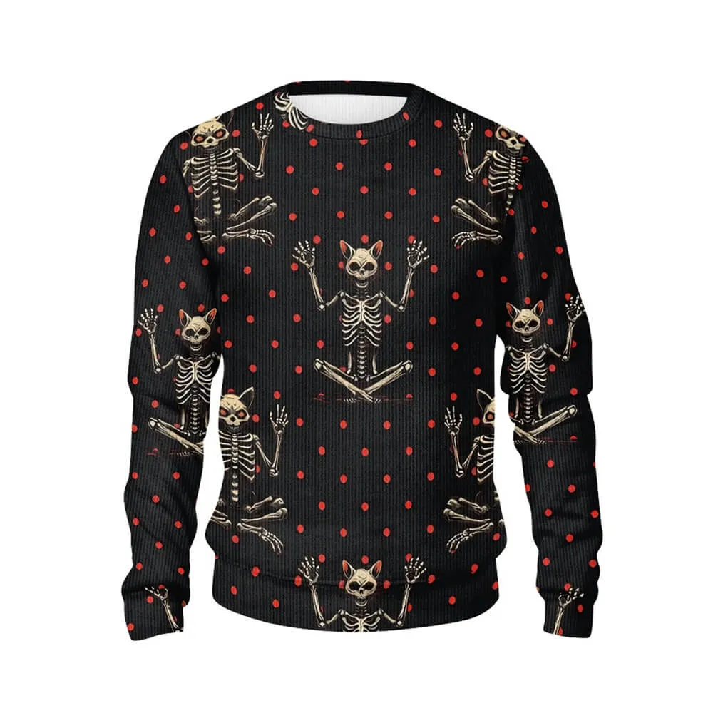 Cat Skeleton Spots Print Knitted Pullover Sweatshirt