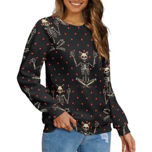 Cat Skeleton Spots Print Knitted Pullover Sweatshirt