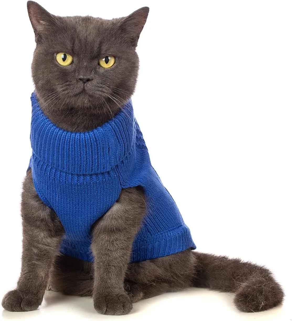 Cat Sweater Keep Your Pets Cozy, 16 Color Turtleneck Knitted Sleeveless Cat Clothes, Winter Outfits for Cats & Small Dogs During Cold Seasons (Dark Blue, Large)