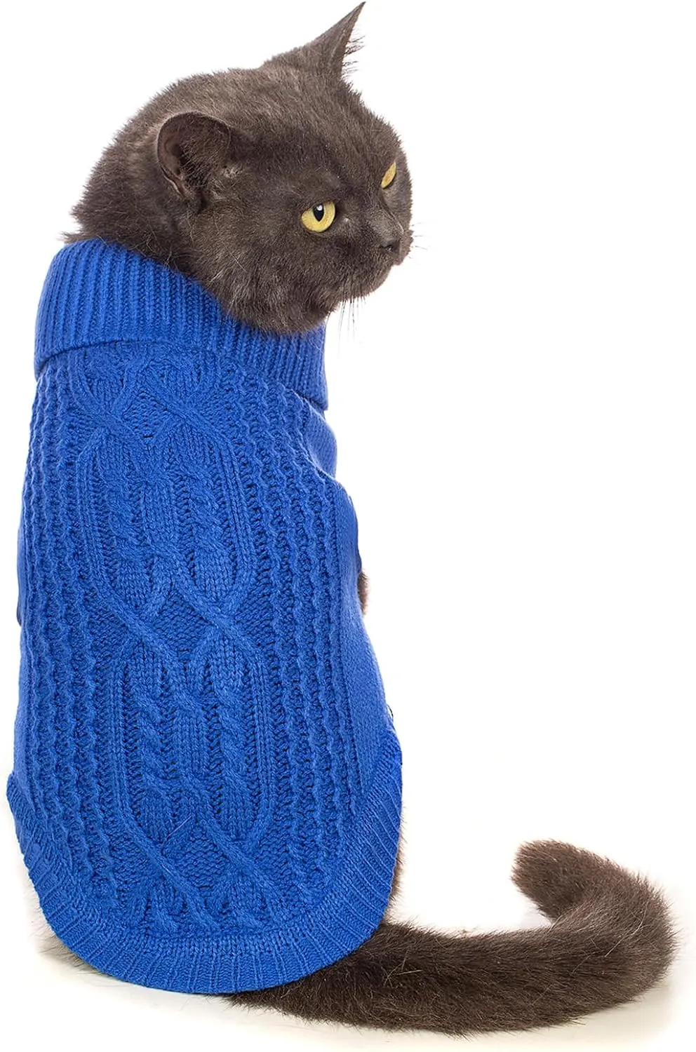 Cat Sweater Keep Your Pets Cozy, 16 Color Turtleneck Knitted Sleeveless Cat Clothes, Winter Outfits for Cats & Small Dogs During Cold Seasons (Dark Blue, Large)