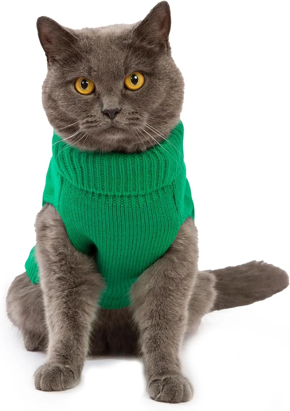 Cat Sweater Keep Your Pets Cozy, 16 Color Turtleneck Knitted Sleeveless Cat Clothes, Winter Outfits for Cats & Small Dogs During Cold Seasons (Dark Green, Large)