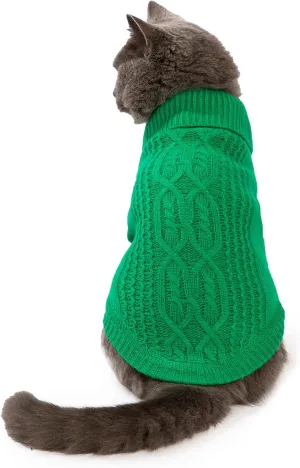 Cat Sweater Keep Your Pets Cozy, 16 Color Turtleneck Knitted Sleeveless Cat Clothes, Winter Outfits for Cats & Small Dogs During Cold Seasons (Dark Green, Large)