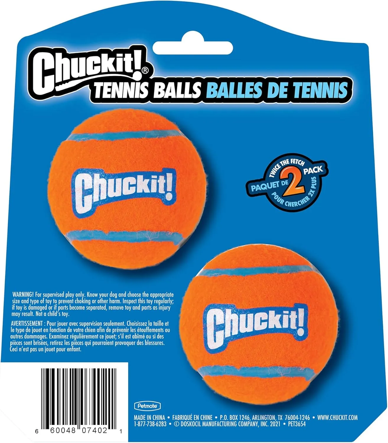 Chuckit! Dog Tennis Ball Dog Toy, Medium (2.5 Inch Diameter) for dogs 20-60 lbs, Pack of 2