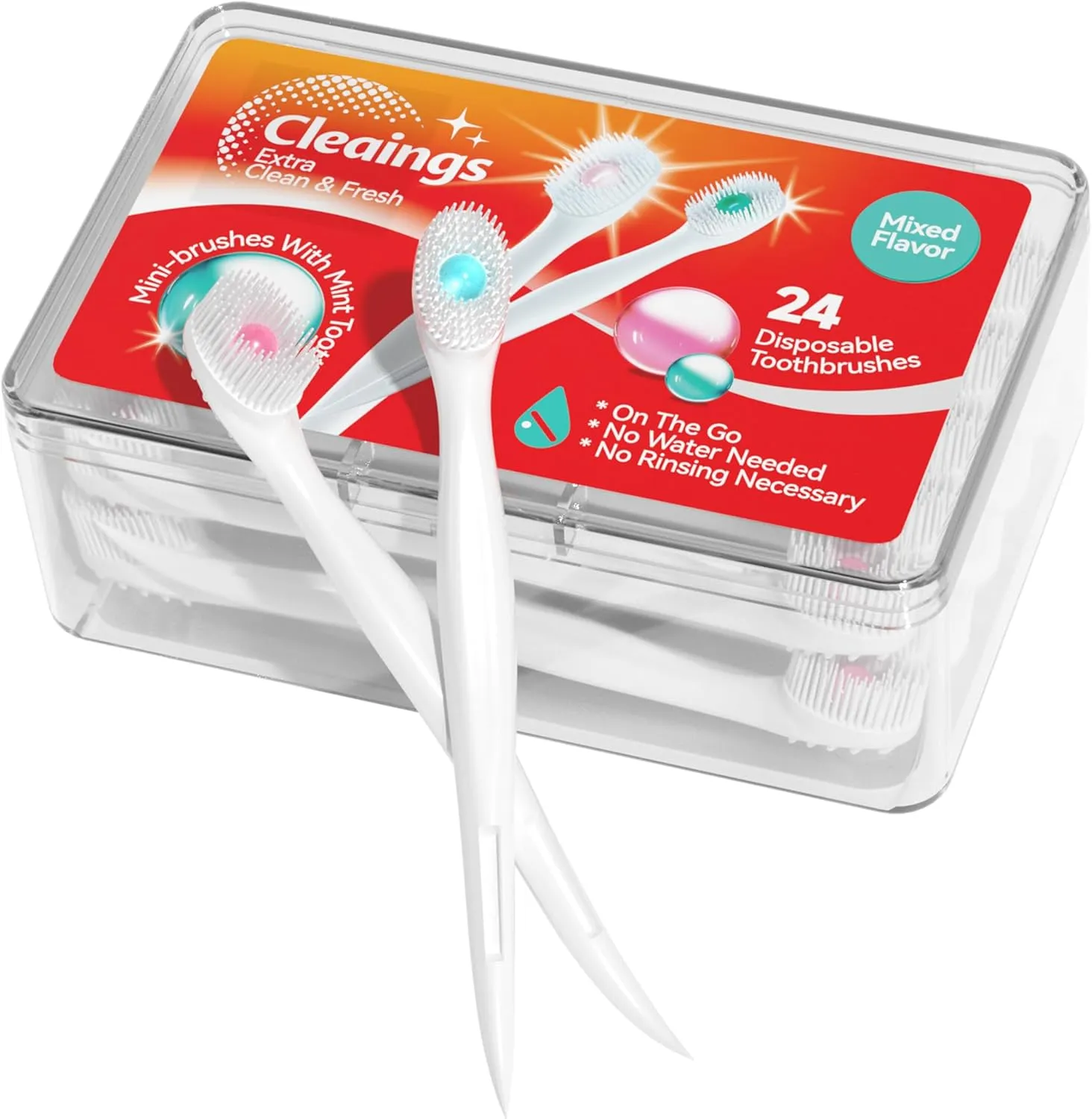 cleaings Mini Brushes-Disposable Toothbrushes with Toothpaste and Pick for Work or Travel, 24 Count (Mint FlavorPack of 1)