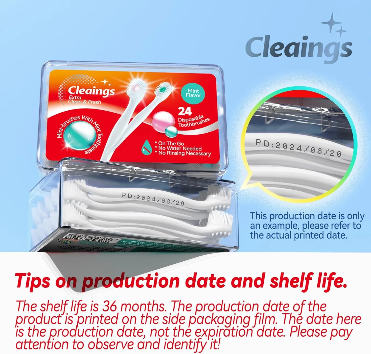 cleaings Mini Brushes-Disposable Toothbrushes with Toothpaste and Pick for Work or Travel, 24 Count (Mint FlavorPack of 1)