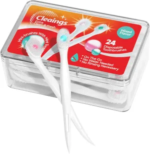 cleaings Mini Brushes-Disposable Toothbrushes with Toothpaste and Pick for Work or Travel, 24 Count (Mint FlavorPack of 1)