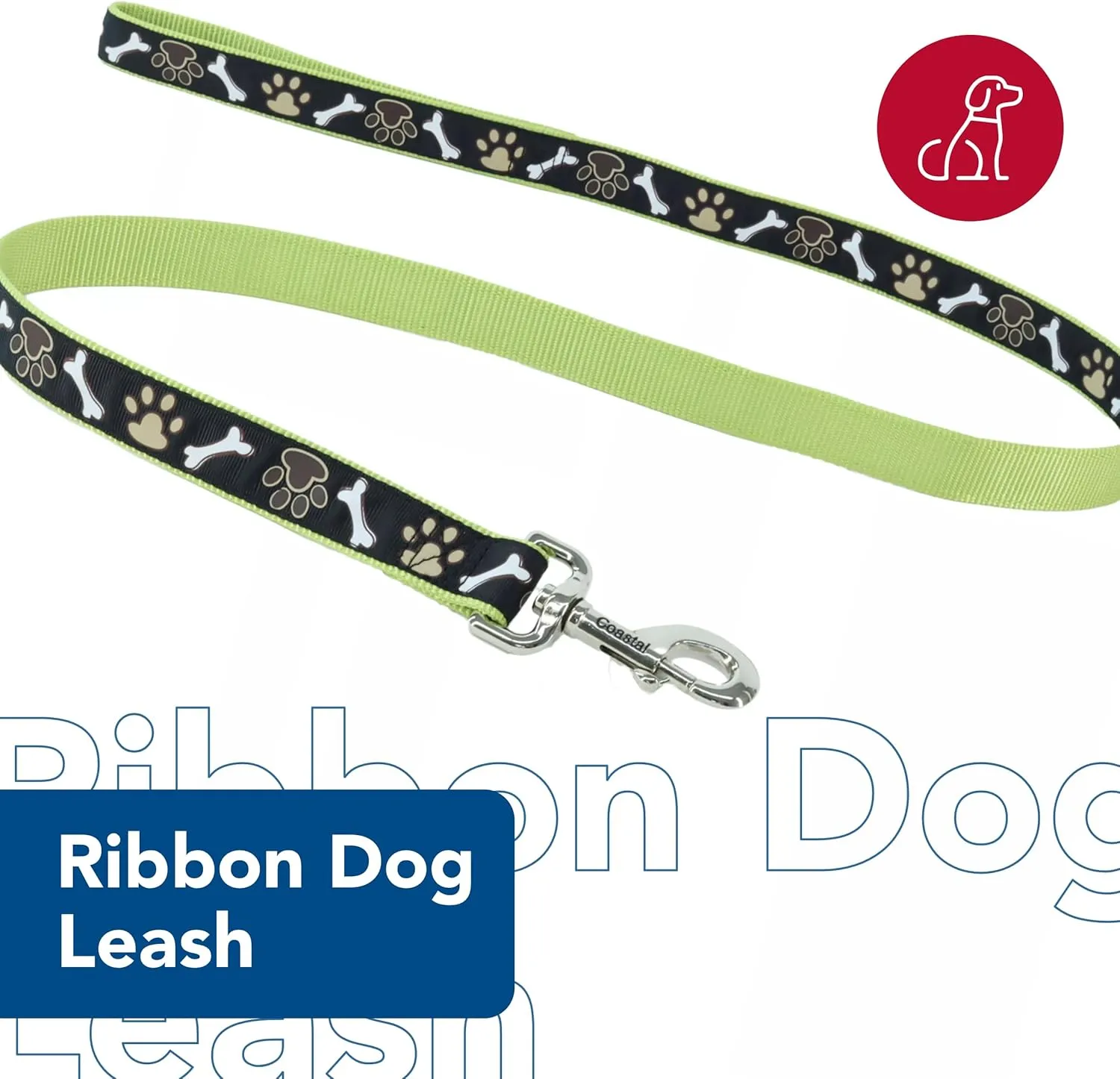 Coastal Pet Ribbon Dog Leash - Contemporary Stylish Look - Durable Fade-Resistant Nylon Material - Perfect for Dogs Brown Paws and Bones, 5/8" x 06'