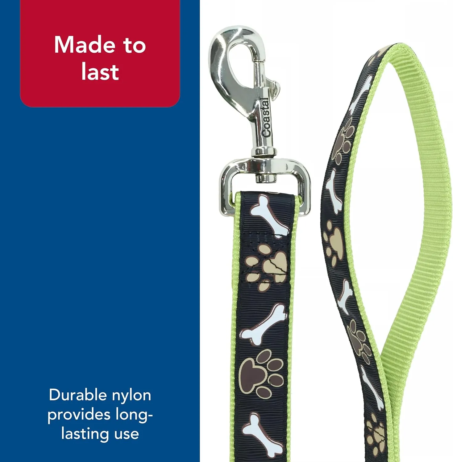 Coastal Pet Ribbon Dog Leash - Contemporary Stylish Look - Durable Fade-Resistant Nylon Material - Perfect for Dogs Brown Paws and Bones, 5/8" x 06'