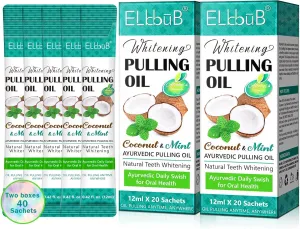 Coconut Pulling Oil, Mint Oil Pulling Mouthwash, Natural Pulling Oil with Coconut & Peppermint Oil-Mouthwash for Oral Care, Supports Healthy Gums, Teeth Whitening & Fresh Breath 12ml *40Pack
