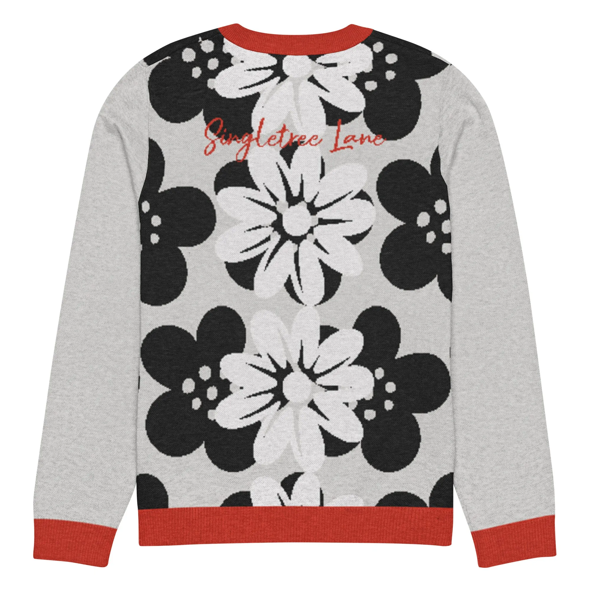 Coming Up Flowers in Grey Knitted Crewneck Sweater
