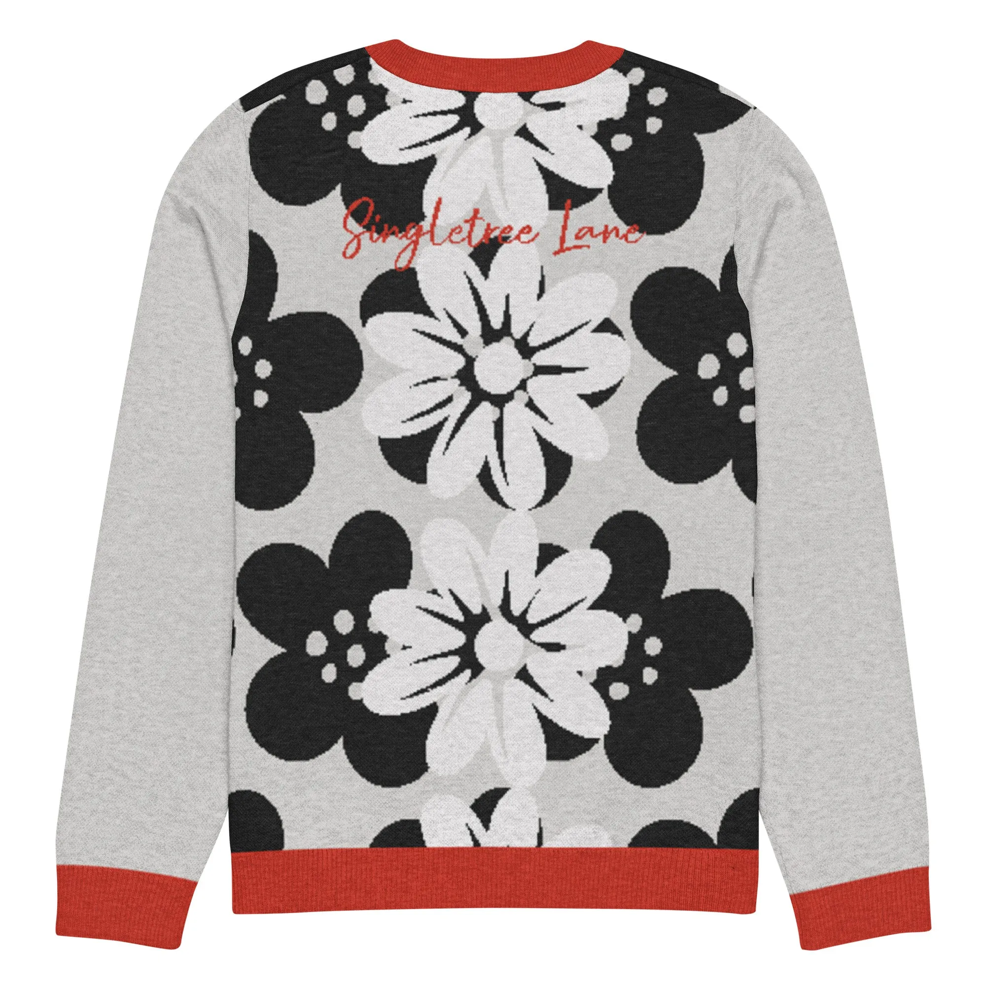 Coming Up Flowers in Grey Knitted Crewneck Sweater