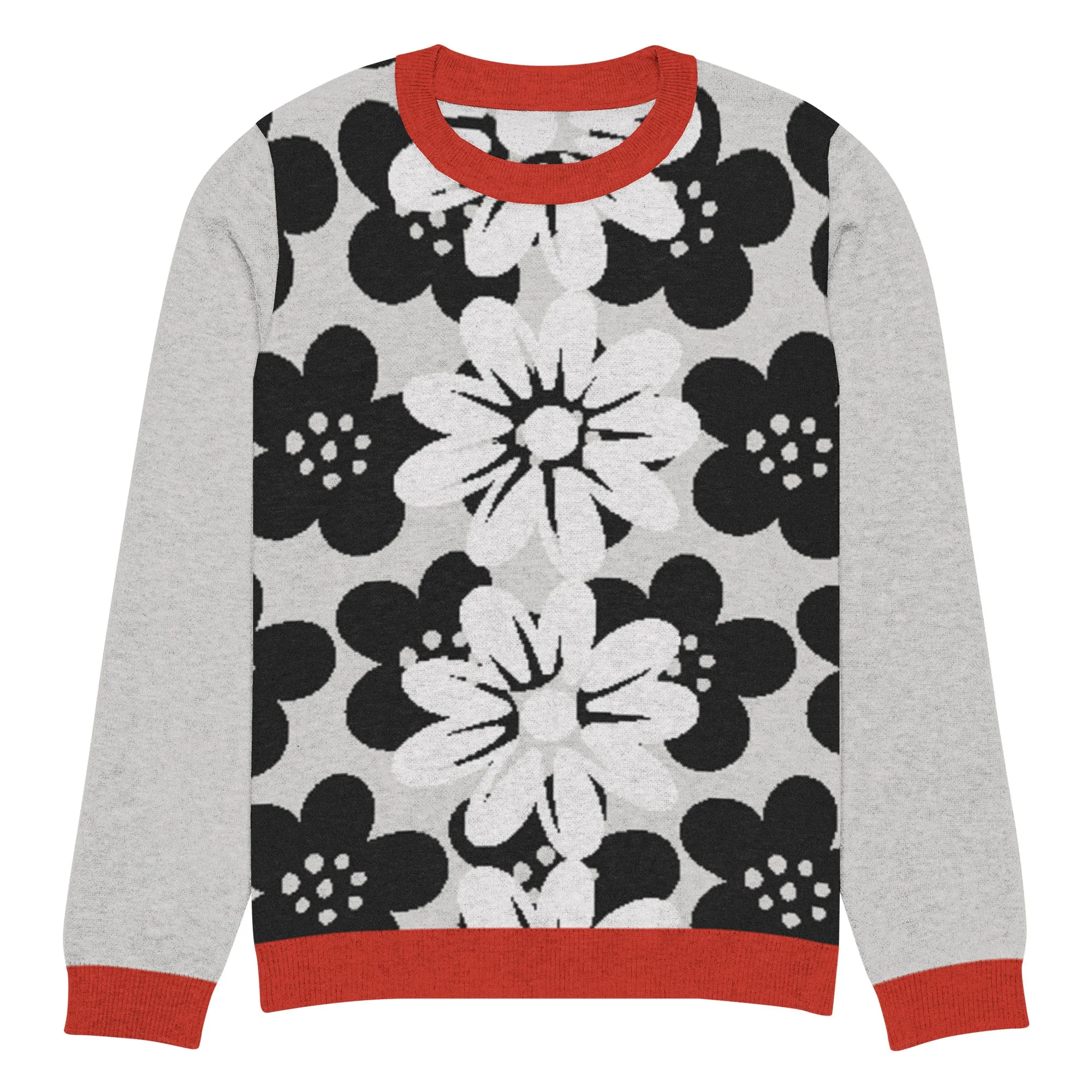 Coming Up Flowers in Grey Knitted Crewneck Sweater