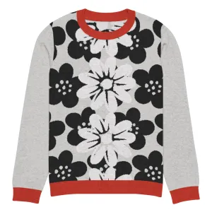 Coming Up Flowers in Grey Knitted Crewneck Sweater