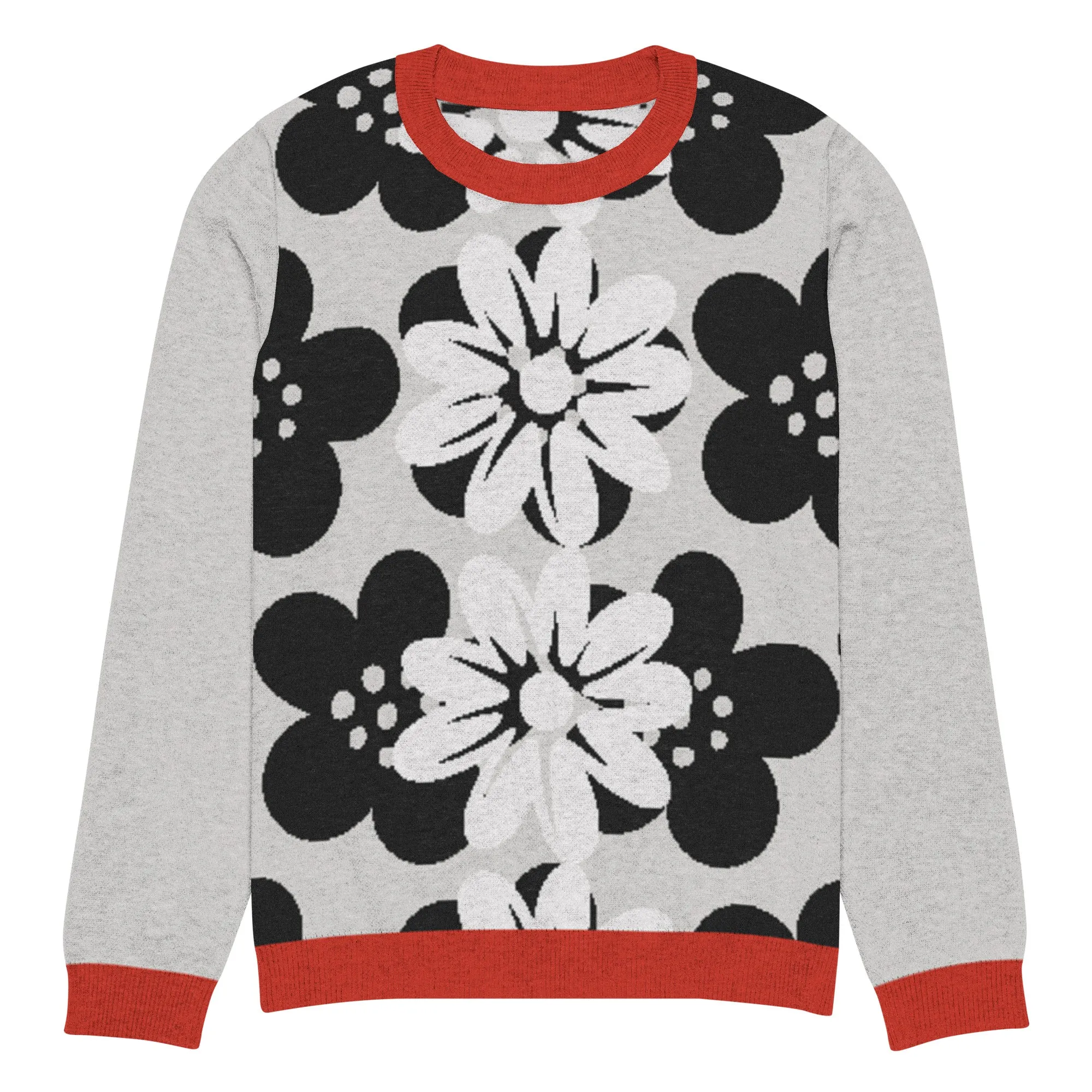 Coming Up Flowers in Grey Knitted Crewneck Sweater
