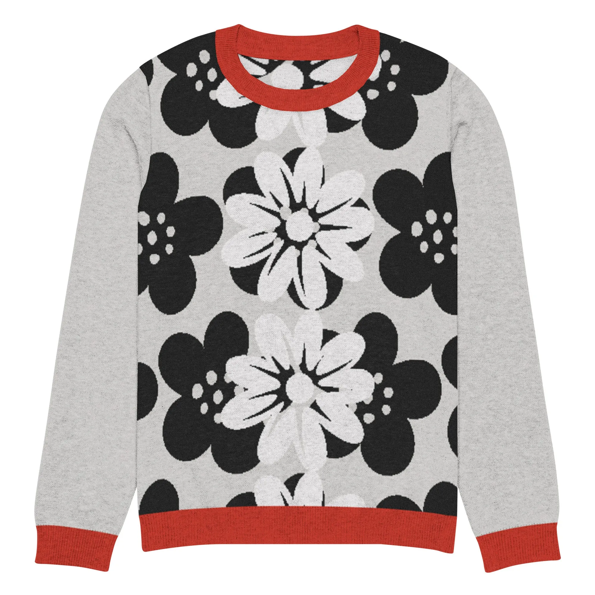 Coming Up Flowers in Grey Knitted Crewneck Sweater