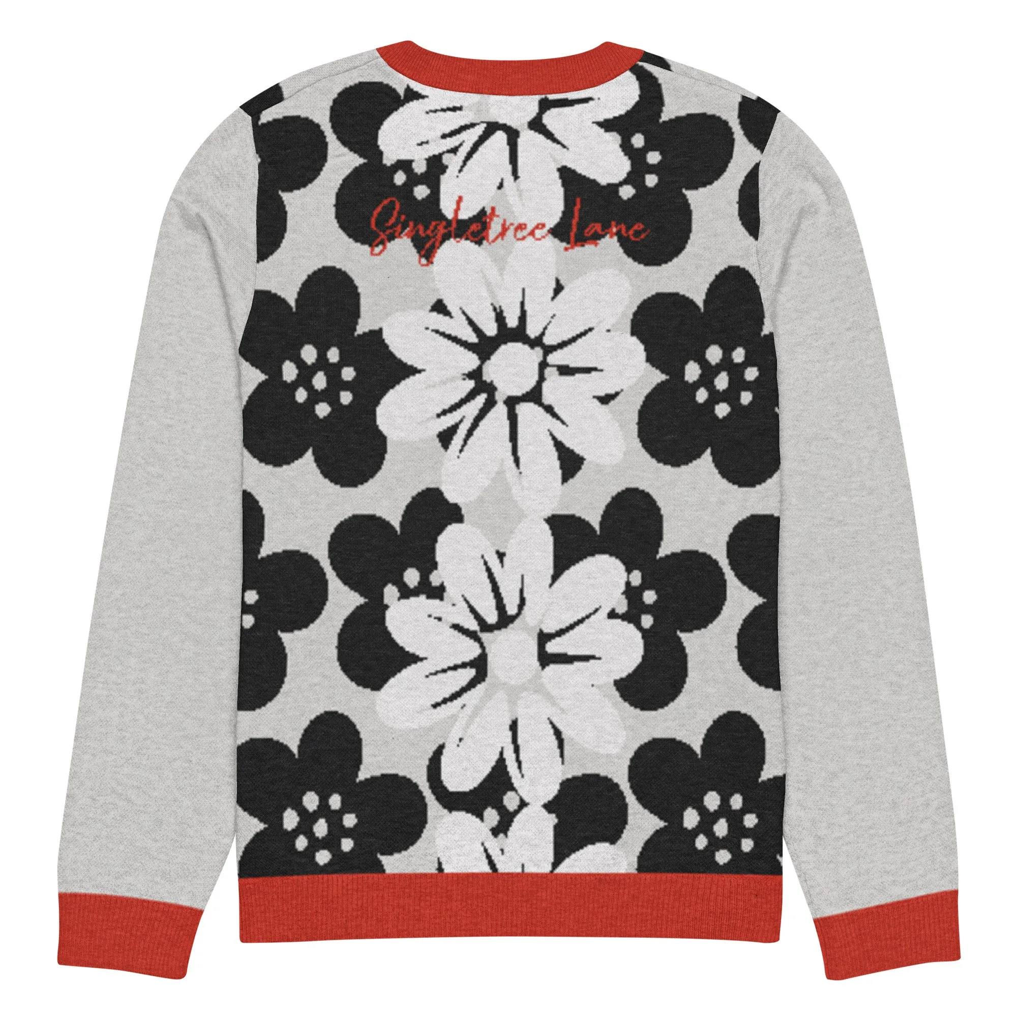 Coming Up Flowers in Grey Knitted Crewneck Sweater