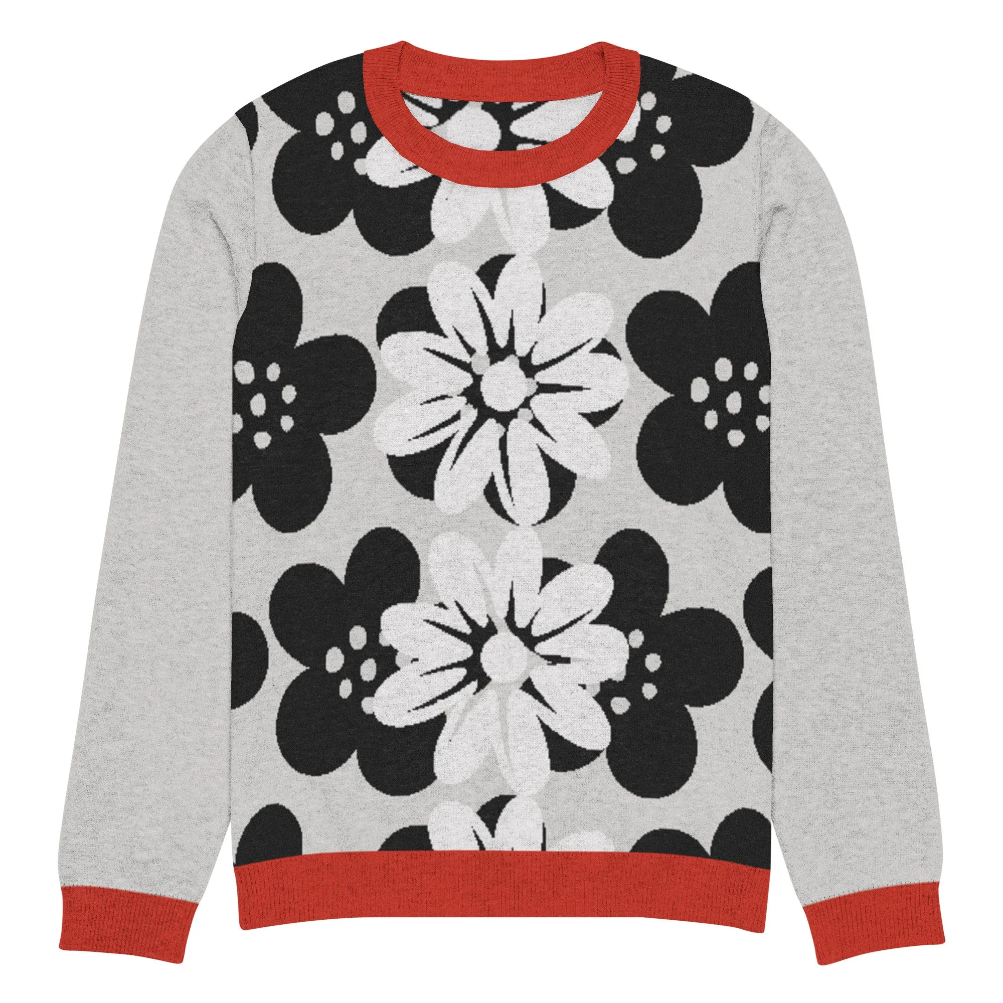 Coming Up Flowers in Grey Knitted Crewneck Sweater