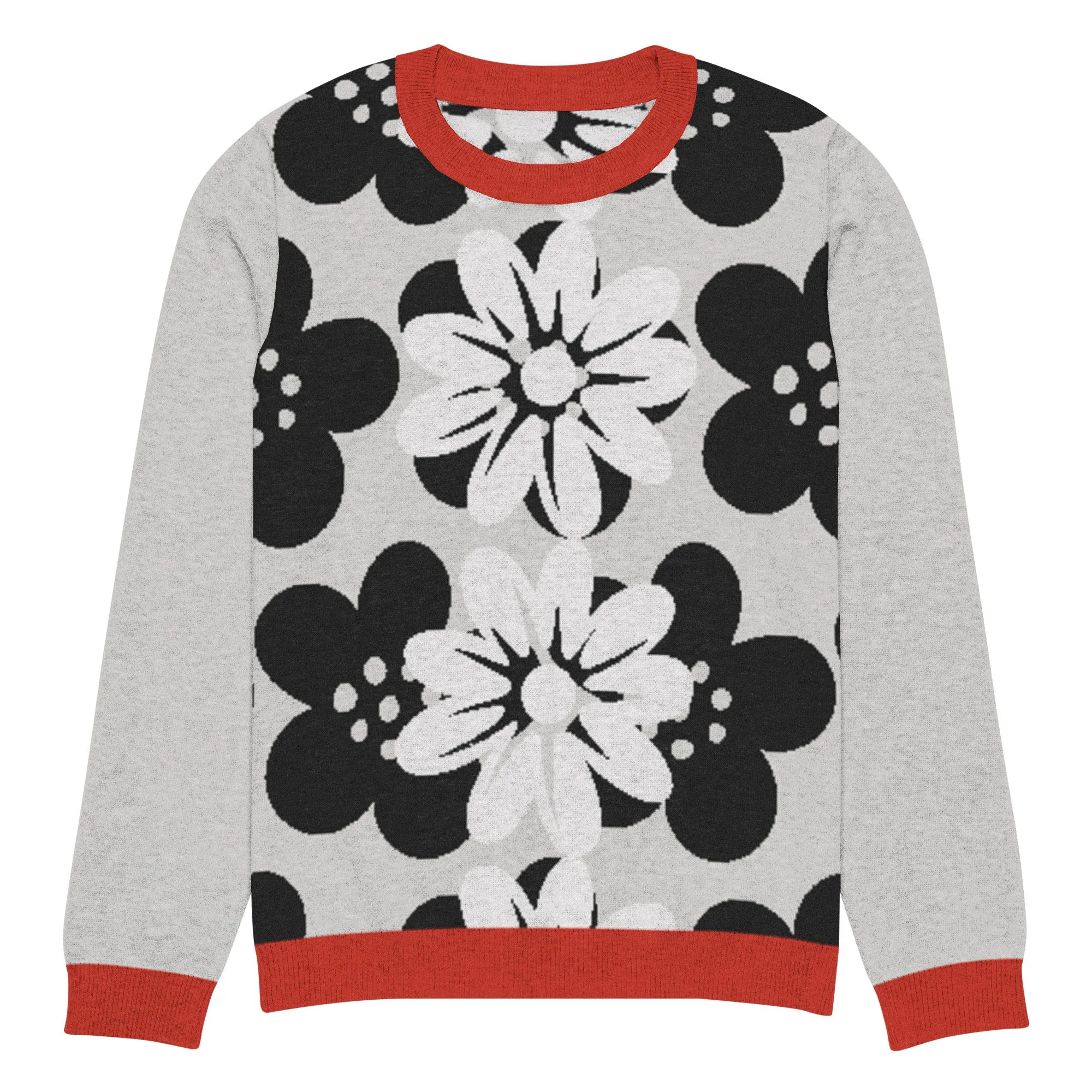 Coming Up Flowers in Grey Knitted Crewneck Sweater