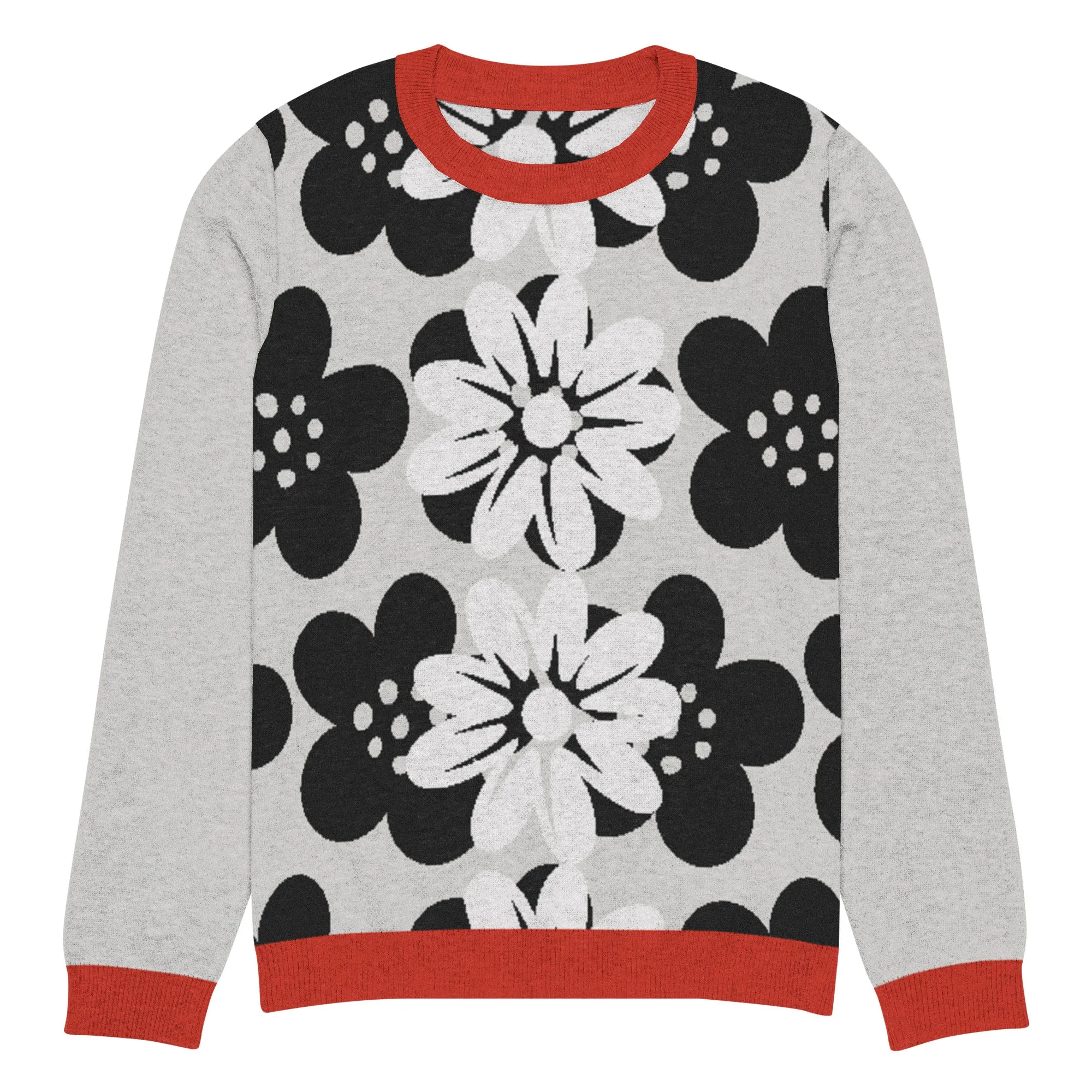 Coming Up Flowers in Grey Knitted Crewneck Sweater